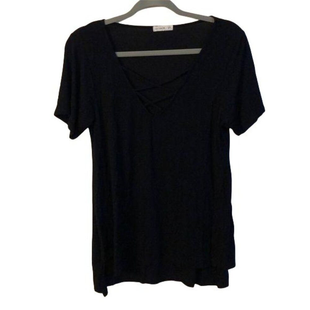 Cotton On Black V-Neck Short Sleeve Top With Criss-Cross Detail Size S